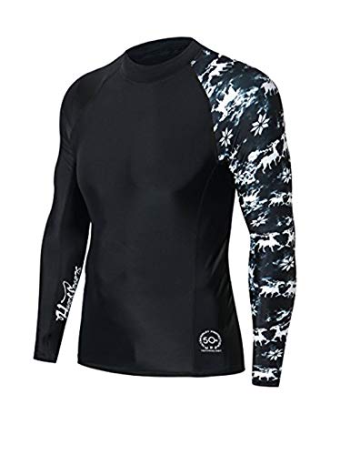 ADOREISM Men’s Long Sleeve Rash Guard Surf Swim Shirt Splice UPF 50+ Compression for MMA BJJ Jiu Jitsu Fishing Hiking(Mural,M)