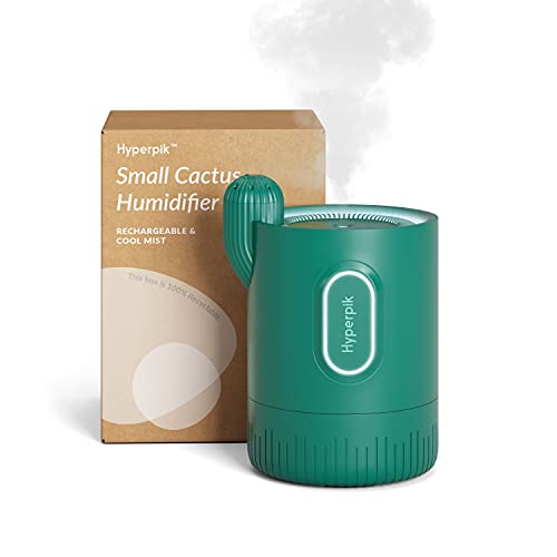 Hyperpik Portable Mini Humidifier, Battery Operated Cordless Plants Small Humidifier, Auto Shut Off Perfect for Baby Bedroom Plants Desk Travel, Cool Mist Cactus Humidifier, Oasis Green