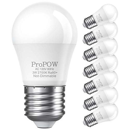 ProPOW 3W LED Bulb Equivalent 25 Watt Light Bulbs, A15 LED Light Bulb Soft White 2700K Energy Saving Low Watt Light Bulbs, E26 Base Bulb for Home Bedroom(8 Pack)