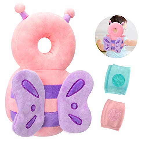 Toddler Baby Head Protection & Baby Knee Pads for Crawling and Walking (Pink Butterfly)