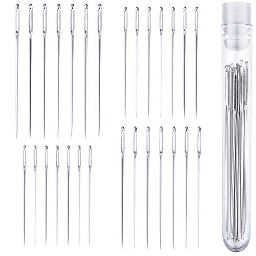 28 PCS Large Eye Sharp Sewing Needles 1.5-2.5 in – Stainless Steel Hand Quilting Needles Four Sizes in a Handy Storage Tube