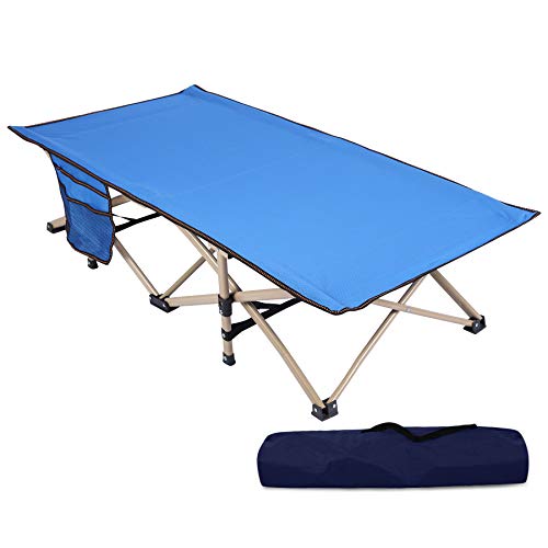 REDCAMP Folding Kids Cot for Sleeping 5-10, Portable Toddler Cot Bed Child Travel Cot for Camping, Blue 53”x26”