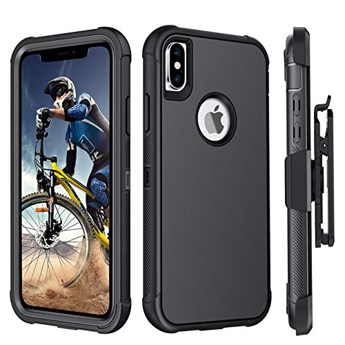 BENTOBEN iPhone Xs Case, iPhone X Case, Heavy Duty 3 Layers Shockproof Full Body Rugged Hybrid Hard PC Drop Protective Men Boys Phone Covers for iPhone XS/X/10 with Kickstand Belt Clip Holster, Black