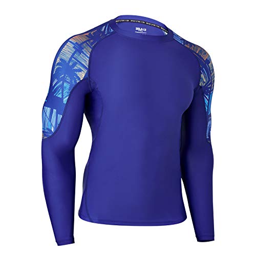HUGE SPORTS Men’s Rash Guard Long Sleeves UPF 50+ UV Sun Protection Quick Drying Splice Compression Swim Shirts(Tropical Style,M)