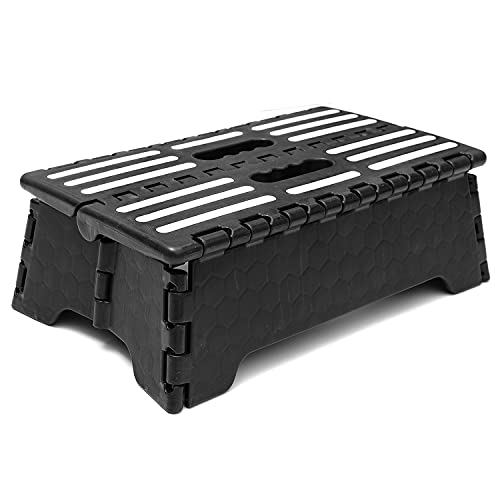 Portable Folding Step Stool 5”, Lightweight Plastic Short Stool Sturdy and Safe, Half Step Height Boost for Seniors and Kids, One Flip Low Step Riser with Handle