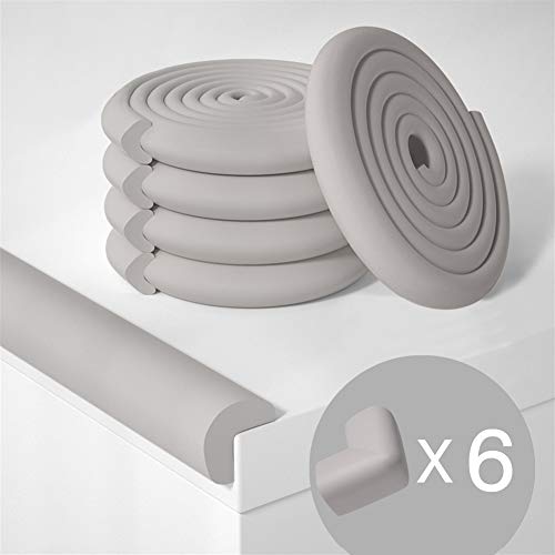 Insun Waterproof Adhesive Edge Protector Baby Soft Foam Safety Furniture Corner Guards 13′ Edge Guard + 6 Pack Corner Protectors,Grey L Shape