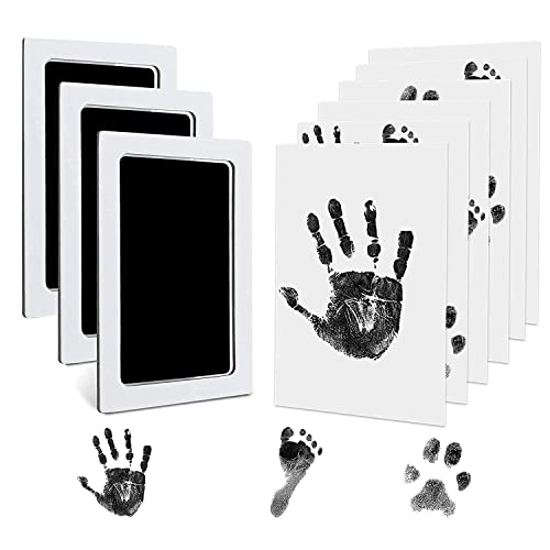 WEWESGAO Baby Handprint and Footprint Kit, Dog Paw Print Kit, Clean Touch Ink Pad for Newborn,Kids,Toddler and Pet with 3 Ink Pads and 6 Imprint Cards (Small, Black)