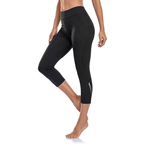 BINSTERAIN Women’s 3D Padded Cycling Pants Capris Breathable Bike Shorts 3/4 Tights UPF 50+ Zipper Pocket (Black, XL)