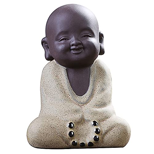 Kingzhuo Ceramic Little Cute Baby Buddha Statue Monk Figurine Laughing Buddha Statue Baby Buddha Sculptures Home Decoration Car Decor 4” Inches in Height (Yellow)
