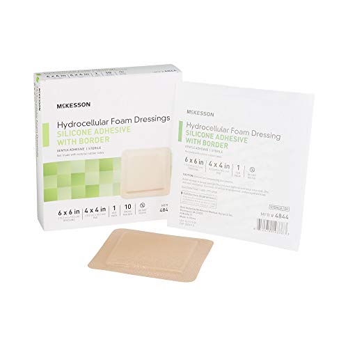 McKesson Hydrocellular Foam Dressings, Sterile, Silicone Adhesive with Border, Dimension 6 in x 6 in, Pad 4 in x 4 in, 10 Count, 1 Pack
