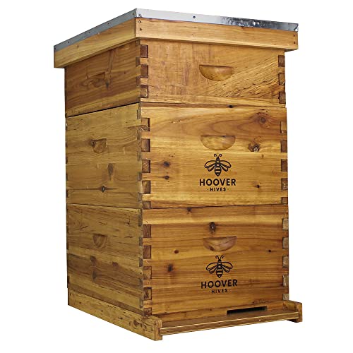 Hoover Hives 10 Frame Langstroth Beehive Dipped in 100% Beeswax Includes Wooden Frames & Waxed Foundations (2 Deep Boxes, 1 Medium Box)(Fully Assembled)