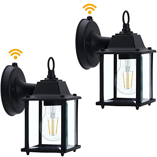 Dusk to Dawn Outdoor Lighting, 2 Pack Porch Lights Outdoor Wall Lights, Exterior Light Fixture, Wall Lanterns with Clear Glass Black for Hallway Barn Garage Front Door Outside House (Bulbs Included)