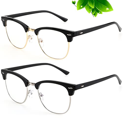 ANYLUV Blue Light Blocking Glasses-2 Pack Classic Semi Rimless Clear Lens Anti Eyestrain Computer Gaming Glasses for Men Women