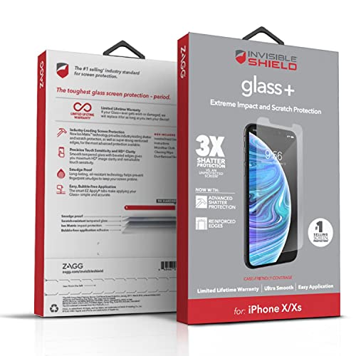 ZAGG InvisibleShield Glass+ Screen Protector – HD Tempered Glass for iPhone XS/X – Impact & Scratch Protection – Easy to Apply Tools Included – 2 PACK