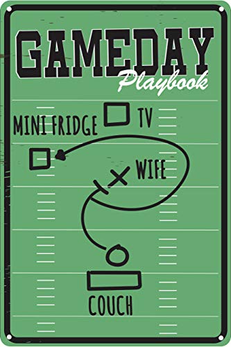 Toothsome Studios Gameday Playbook 12″ x 8″ Funny Tin Sign Football Theme Man Cave Sports Bar Home Decor