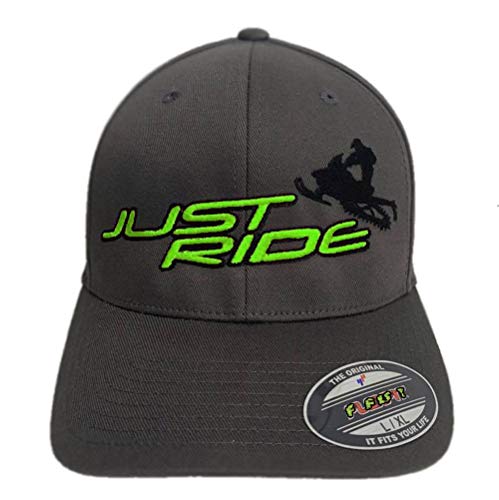 Just Ride Mountain Sled Hat Cap Snowmobile Custom Colors Personalized (Grey/Lime, L/XL)