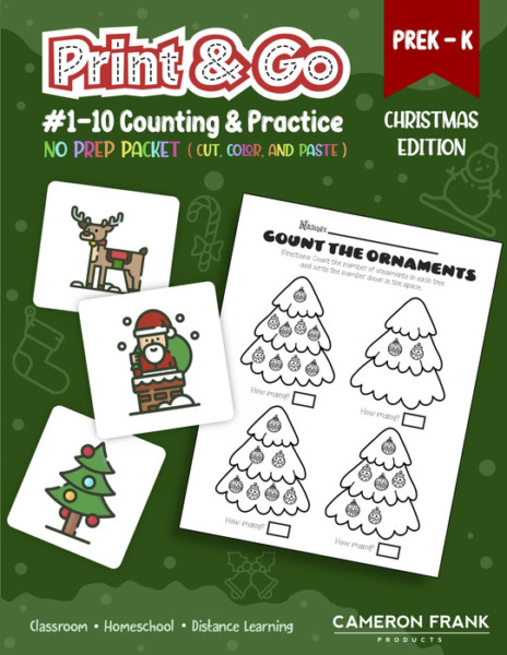 Numbers 1-10 Sense & Counting – Christmas Edition | PreK – Kindergarten Worksheets | No Prep Winter Bundle – Easy PDF print | Classroom, Distance Learning, Homeschool