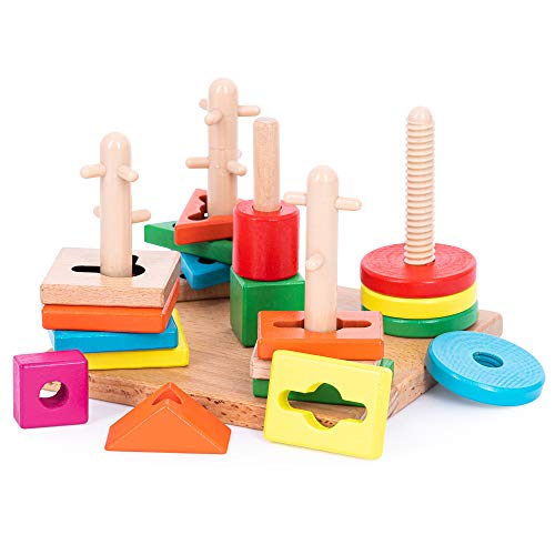 TOTJOY Montessori Toys for 2 Year Olds 18+ Months Wooden Educational Toy for Toddlers Shapes Sorting Stacking Toys Busy Board Sensory Toys Early Development & Activity Toys