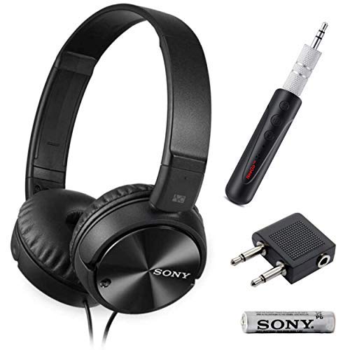Son Wired Noise Cancelling Stereo Headphones (Black) + Airline Headphone Adapter + NeeGo Wireless Bluetooth Receiver