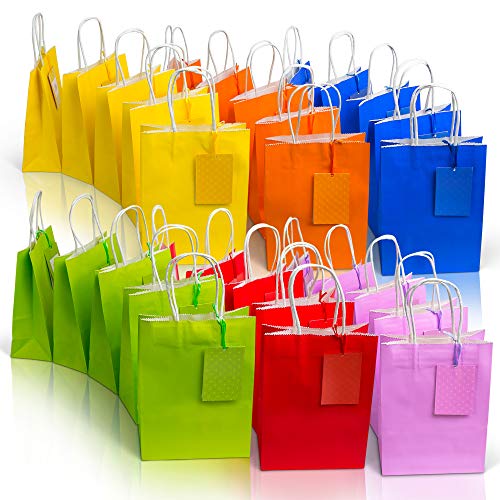 Partyville Party Favor Bags – Small Treat Bags 30 Pcs Small Gift Bags small size – Small Candy Bags w/Gift Tags Sturdy Small Goodie Bags Colored Paper Bags w/Handles – Goody Bags Birthday Gift Bags
