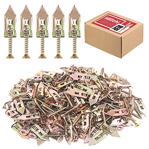 Hilitchi 200Pcs Self Drilling Drywall Anchors with Screws Easy Application No Drill or Holes in Wall, 66 Lbs, 12 x 30mm-100Pcs Anchors and 100Pcs Screws (Metal Anchors)