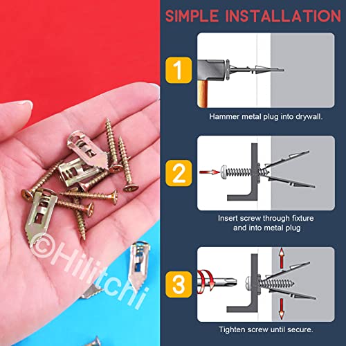 Hilitchi 200Pcs Self Drilling Drywall Anchors with Screws Easy Application No Drill or Holes in Wall, 66 Lbs, 12 x 30mm-100Pcs Anchors and 100Pcs Screws (Metal Anchors) | The Storepaperoomates Retail Market - Fast Affordable Shopping