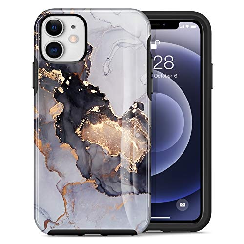 Dutyway Case for iPhone 12, Cute Gold Glitter Marble Phone Cases for iPhone 12 Pro, Shockproof Rugged Bumper Protective Soft Silicone + Hard PC Cover for Women Men(Black Marble)