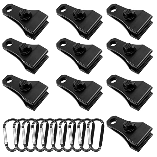 TEANTECH 20Pcs Heavy Duty Outdoor Camping Tarp Clips and D-Shaped Carabiner Hanging Hook Kit Tarp Clips Lock Awning Clamp Tent Clamps Tie Downs for Outdoor Activities