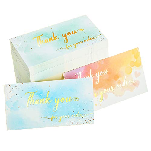 300 Pieces Thank You For Your Order Business Cards Watercolor Support Small Business Customer Thank You Cards Gold Foil Appreciation Note Cards for Online or Retail Stores Handmade Goods