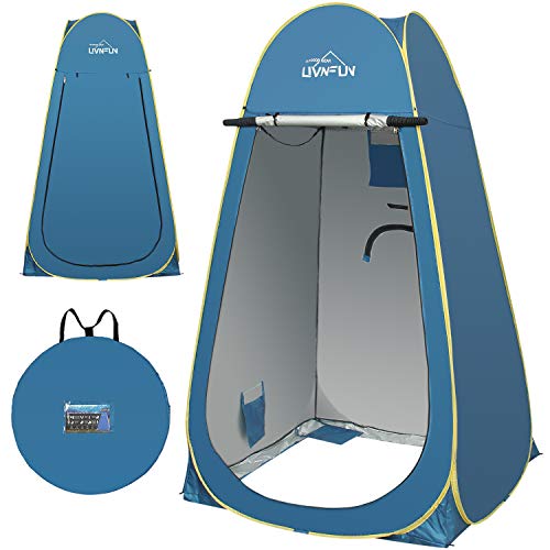 6.9 FT Pop Up Camping Shower Tent, Portable Changing Room Privacy Shelter Tent for Outdoor Camping Toilet with Carrying Bag, Extra Tall – Blue