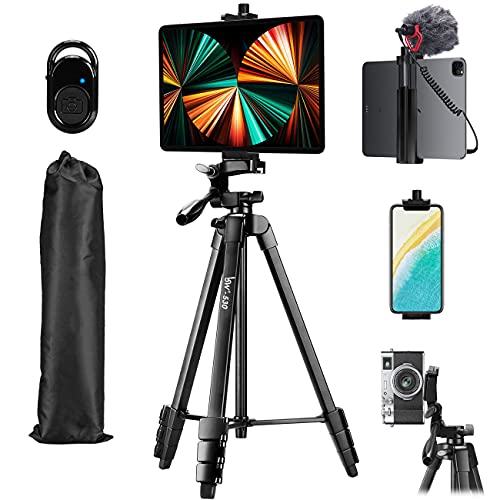 Tripod, Lusweimi 60-Inch Camera Tripod for iPad pro & iPhone Compatible with Tablet/iPad Pro 12.9 inch/Webcam/Video Camera, iPad Pro Tripod Stand with Wireless Remote & Bag for Vlog/Video/Photography
