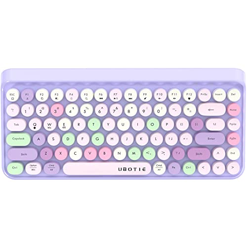 UBOTIE Portable Bluetooth Colorful Computer Keyboards, Wireless Mini Compact Retro Typewriter Flexible 84Keys Design Keyboard (Purple-Colorful)