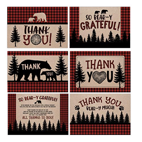 Your Main Event Prints 50 Lumberjack Baby Shower Thank You Cards, Boy Baby, Mama Bear Baby Shower Favor, Woodland Baby Shower, 50 Thank You Cards