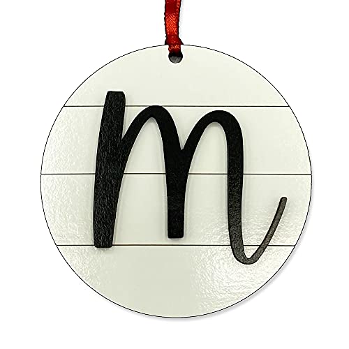Farmhouse Monogram Ornament – Wood Shiplap Initial Christmas Ornament – Letter M