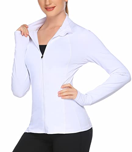 COOrun Women’s Workout Jackets Running Yoga Active Jacket Thumb Hole Zipper Track Tops Long Sleeve Sportswear