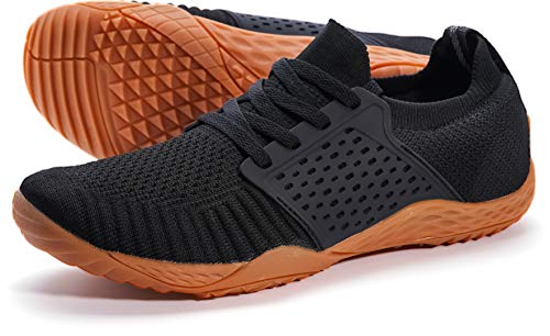 WHITIN Women’s Low Zero Drop Shoes Minimalist Barefoot Trail Running Camping Size 7.5-8 Wide Toe Box for Female Lady Fitness Gym Lightweight Comfortable Workout Sneaker Tennis Black Gum 38