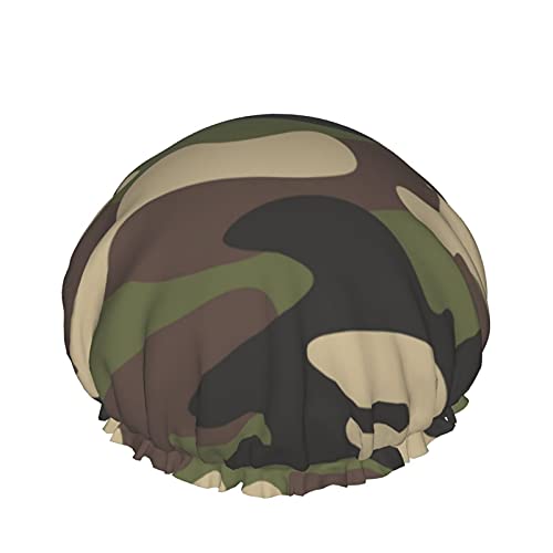 Camouflage Military Abstract Camo Shower Caps, Bath Cap for Men And Women Waterproof Double Layer Reusable Elastic Bath Caps Shower Cap for All Hair LengthS