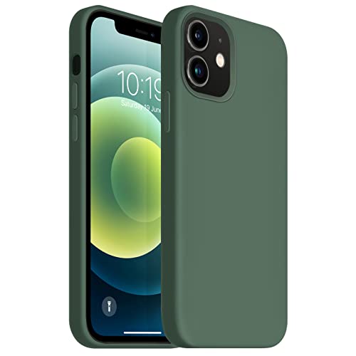 OuXul Compatible with iPhone 12 Mini Case,Liquid Silicone Gel Rubber Phone Case,iPhone 12 Mini Case 2020 Cover 5.4 Inch Full Body Slim Soft Microfiber Lining Protective Case(Forest Green)