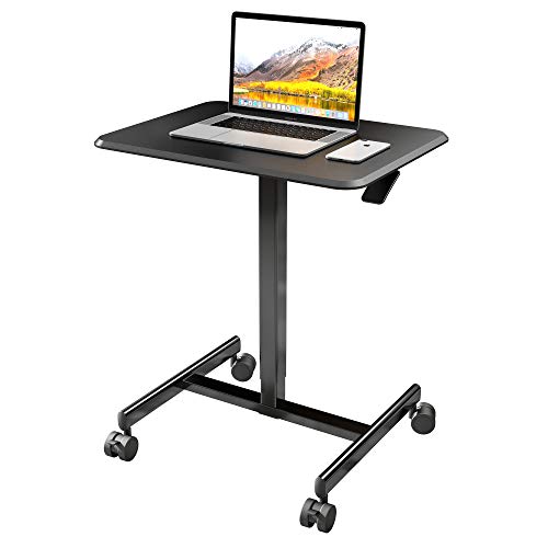 ONTRY Height Adjustable Mobile Desk 25.6″, Rolling Portable Standing Desk with 4 Movable Wheels and Lift Mechanism, Home Office Computer Workstation, Ergonomic