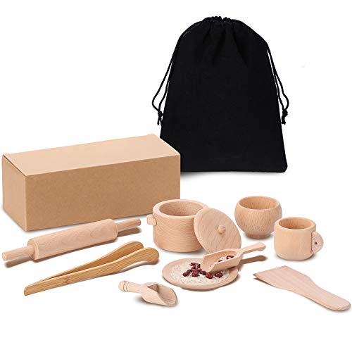 9 Pieces Sensory Bin Tools Montessori Toys Dish Toys Mini Wooden Scoops and Wooden Tongs for Fine Motor Learning