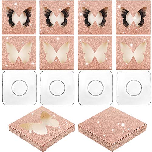 60 Pieces False Eyelashes Packaging Box Storage 30 Soft Paper Lash Boxes Glitter False Eyelashes Box Lash Packaging Box Empty Lash Case Box False Eyelash Containers with 30 Lash Tray, Champagne Gold