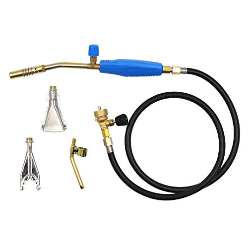 Propane Torch with Hose and Three Burners, Portable Propane Torch for Soldering Welding Heating Plumbing, Mapp Gas Torch with Flame Control, Handheld Propane Torch with 50″ Hose & Replacement Burners