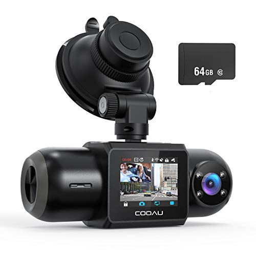 COOAU Dash Cam, 64GB SD Card Included, 1080P FHD Built-in GPS Wi-Fi, Front and Inside Car Camera Recorder for Uber with Infrared Night Vision, Sony Sensor, 4 IR LEDs，G-Sensor, Parking Mode