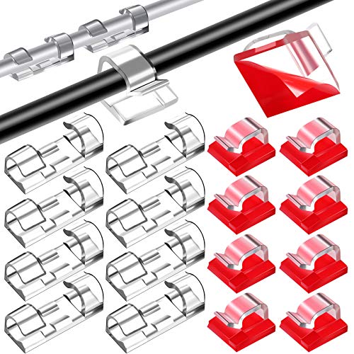 100 Pieces Adhesive Outdoor Cable Clips Mini Light Clips Strong Self Adhesive Hooks, Wire Wall Holder Cable Wire Management for Office Home Christmas Decoration, 2 Styles (Clear)