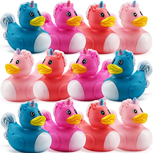 Mini Unicorn Rubber Duckies (Pack of 24) Assorted 2 Inch Duckies, Squirt Bath Tub Toy for Kids, Squeezable and Squirtable, Great for Birthday Party’s, Fillers, and Decorations