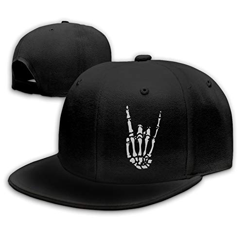 Cool Rock Roll Skeleton Hand Flat Bill Hats Snapback Hat Baseball Cap Black Snapback Hats for Men Adjustable