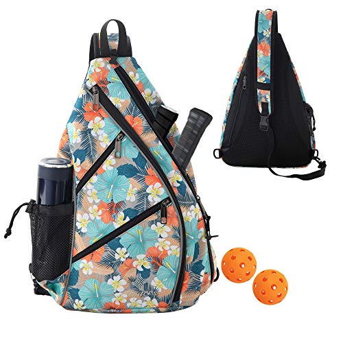 Sling Bag – Crossbody Backpack for Pickleball, Tennis, Racketball, and Travel for Men and Women, Blue Flower