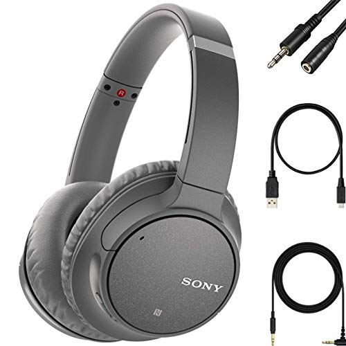 Sony – WH-CH700N Wireless Noise Cancelling Over-The-Ear Bluetooth Built-in Microphone Artificial Intelligence Noise Cancelation Rotating earcups stereophony Headphones – Grey + Audio Extension