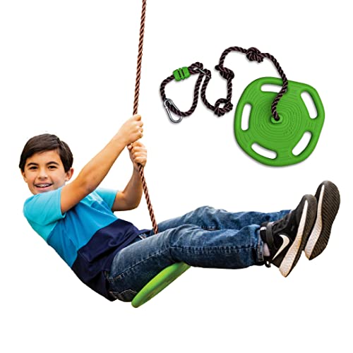 Swurfer Disc Tree Swing – Swing Sets for Backyard, Outdoor Swing Playset, Swingset Outdoor for Kids, Easy Installation, Adjustable Heavy Duty Braided Rope, Weather Resistant, Ages 4 & Up,Green