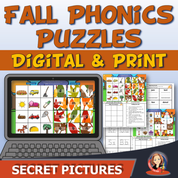 Fall Phonics Digital and Print Secret Picture Puzzles